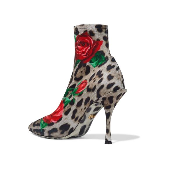 Dolce & Gabbana Floral Leopard Rose Print Stretch booties boots Tan Red 39 - Picture 4 of 9